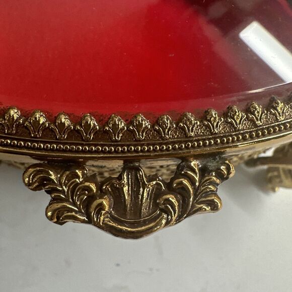 Vintage Ormulu Cherub Vanity Footed Jewelry Trinket Brass Box With Glass Top NIB - Picture 11 of 16